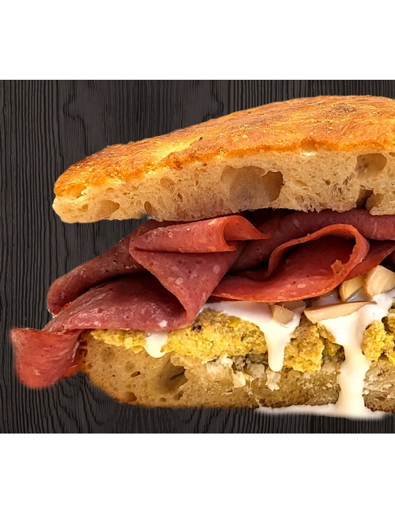 6- Salami- pistachio spread, stracciatella Cheese,  chopped hazelnuts ( optional ) 